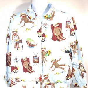 Nick & Nora Sock Monkey Pajamas XXL Blue Sleepwear